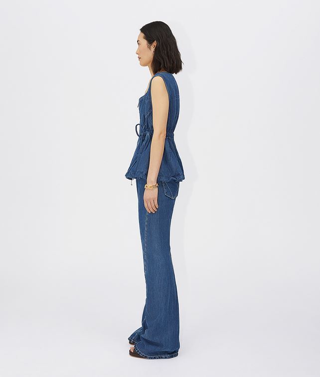 Bottega Veneta Zipped Denim Fluid Top With Drawstring In Blue