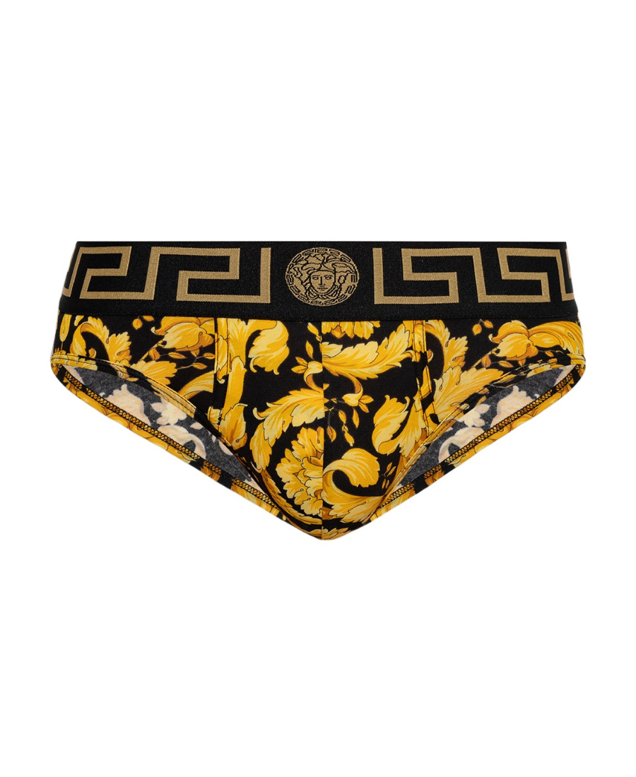 Versace Baroque-print Cotton Briefs In Black