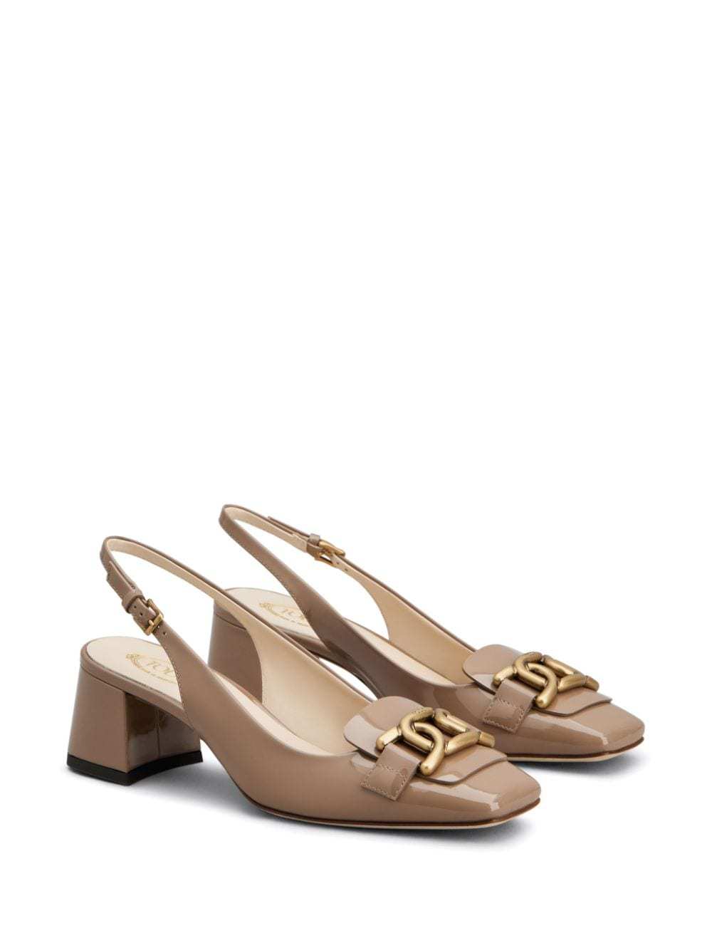 Tod's Pink Slingbacks With Chain Detail In Brown