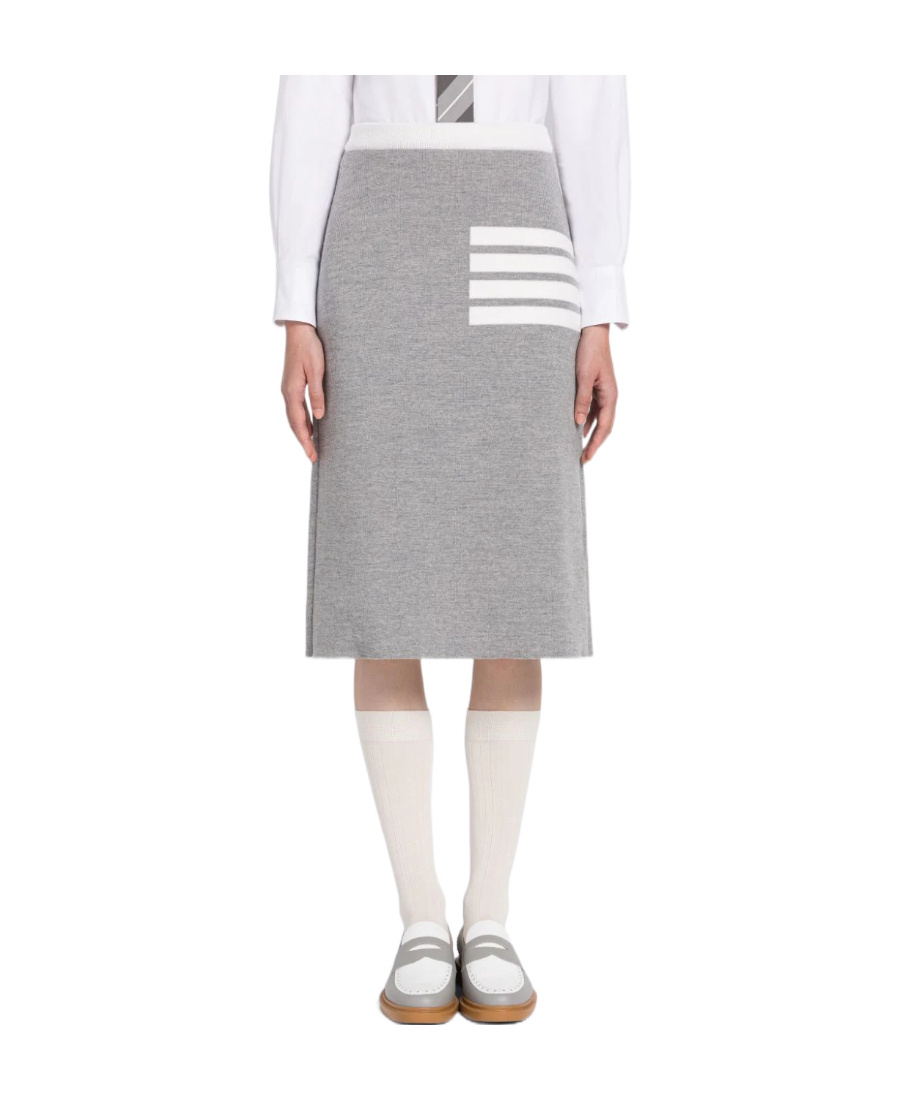 THOM BROWNE A-LINE MERINO WOOL MIDI SKIRT