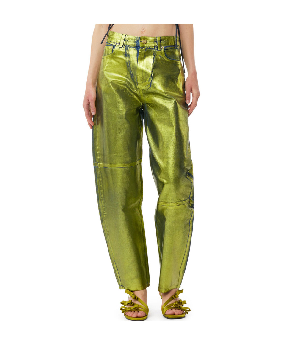 Ganni Stary Foiled Tapered Jeans In Green