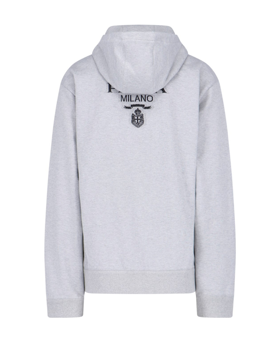 Prada Re-nylon Logo-print Hoodie In Gray
