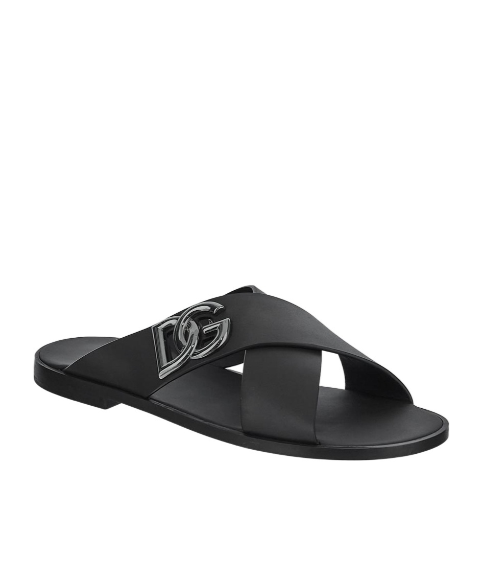Shop Dolce & Gabbana Logo-lettering Leather Slides In Black