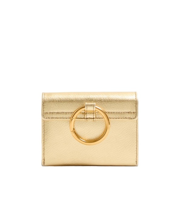 Valentino Vlogo Signature Metallic Grainy Calfskin Wallet With Chain