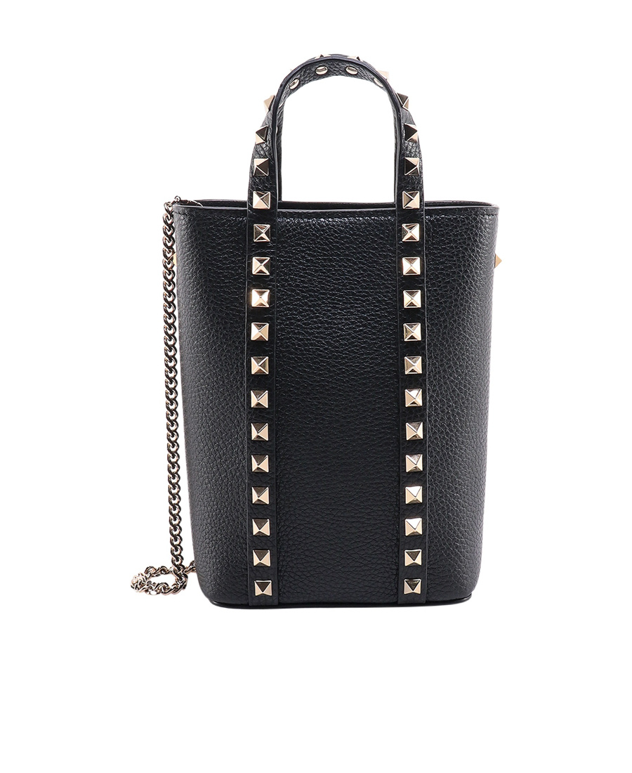 Valentino Garavani Rockstud Logo Detailed Tote Bag In Black