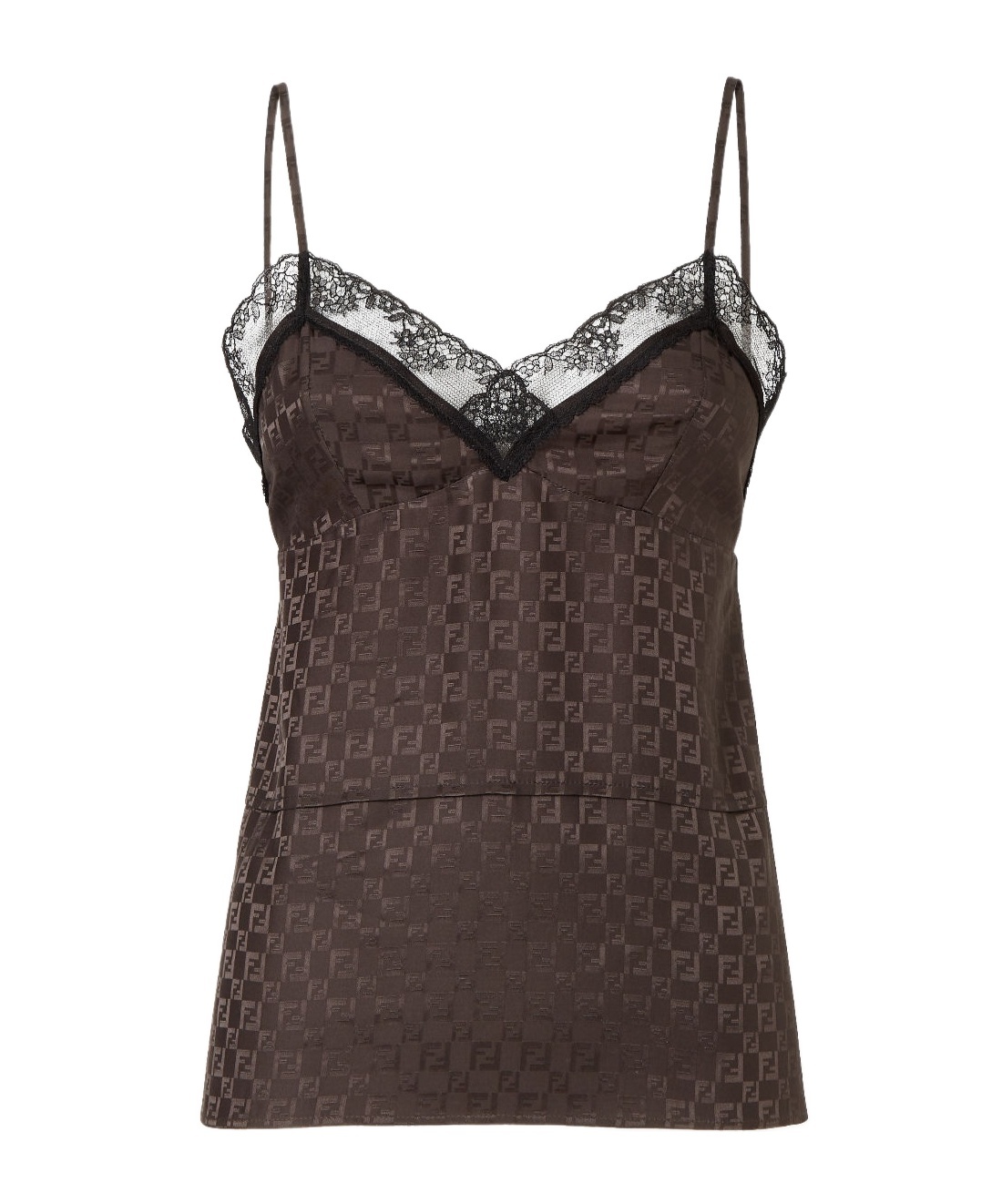 Fendi Jacquard Ff Lace-trimmed Top In Brown