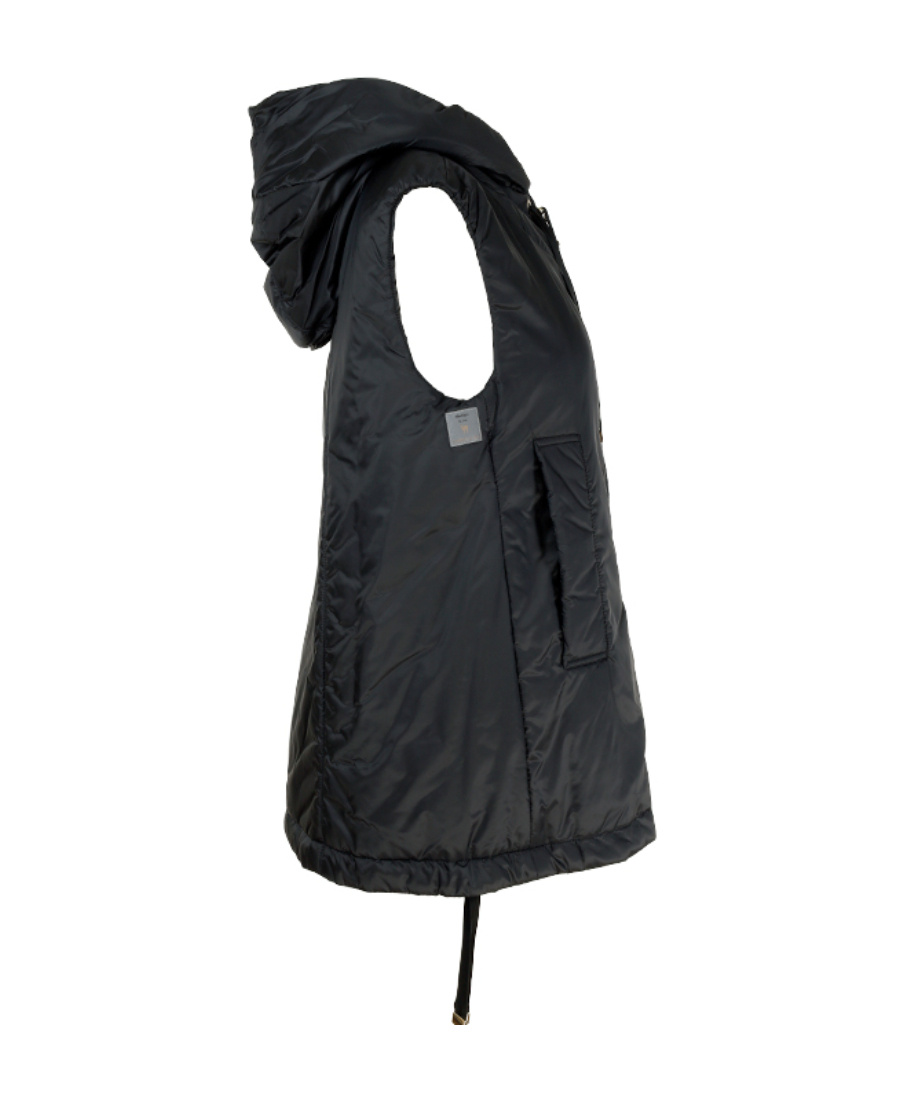 Max Mara Canvas Drawstring Hooded Sleeveless Gilet In Black