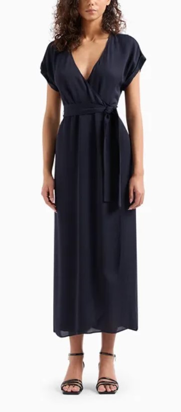 Armani Exchange Crepe Flared Maxi Dress In Black