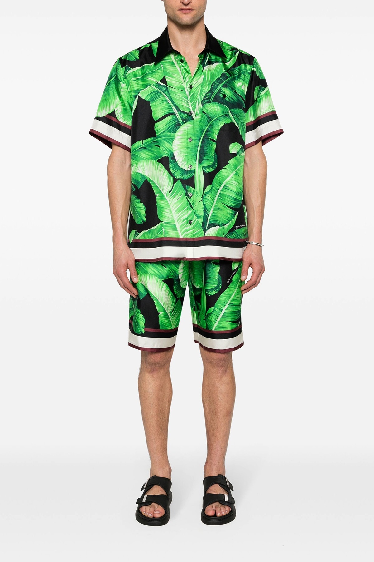 Dolce & Gabbana Bermuda Shorts With All-over Leaf Print In Green