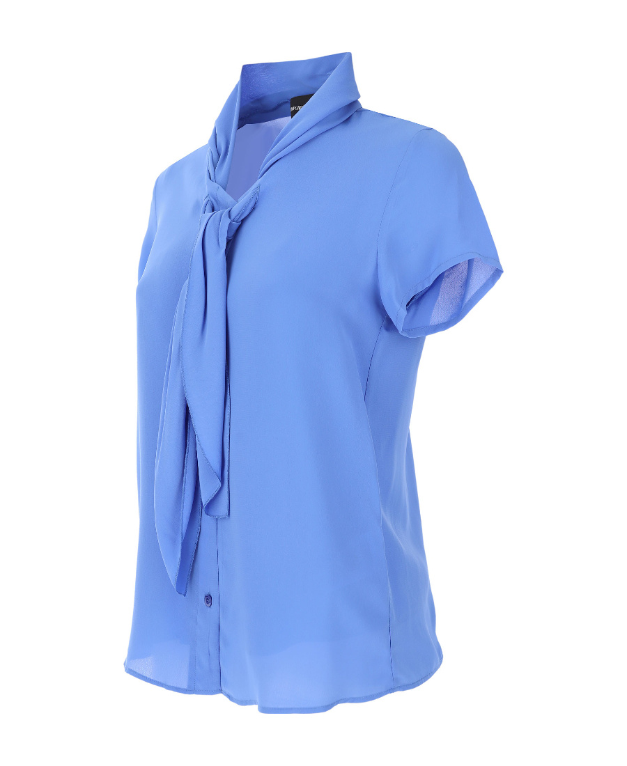 Emporio Armani Tie-neck Short-sleeve Shirt In Blue