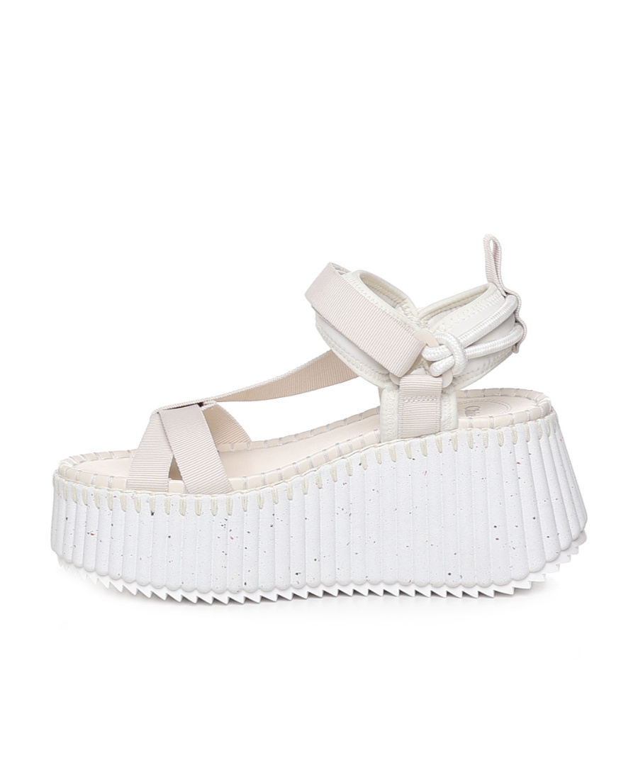 Chloé X High Summer Nama Stitch Ankle-strap Flatform Sandals In White