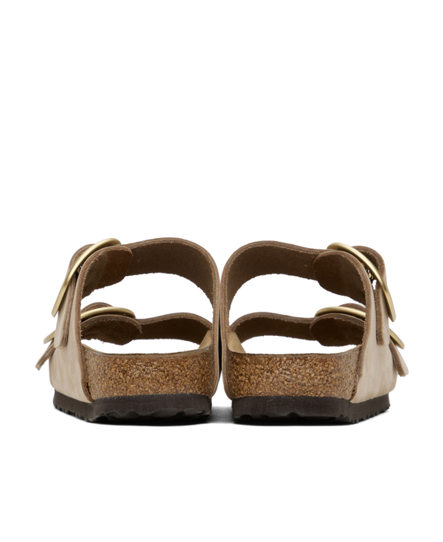 Birkenstock 'arizona' Beige Slip-on Sandals With Engraved Logo In Suede And Cork Woman In Brown
