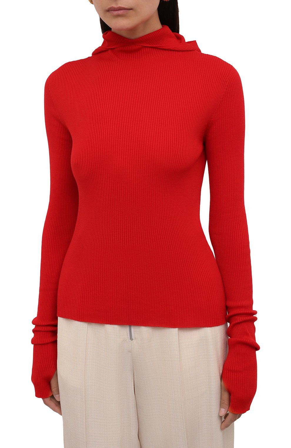 Shop Jil Sander Ribbed-knit Hoodie In Red