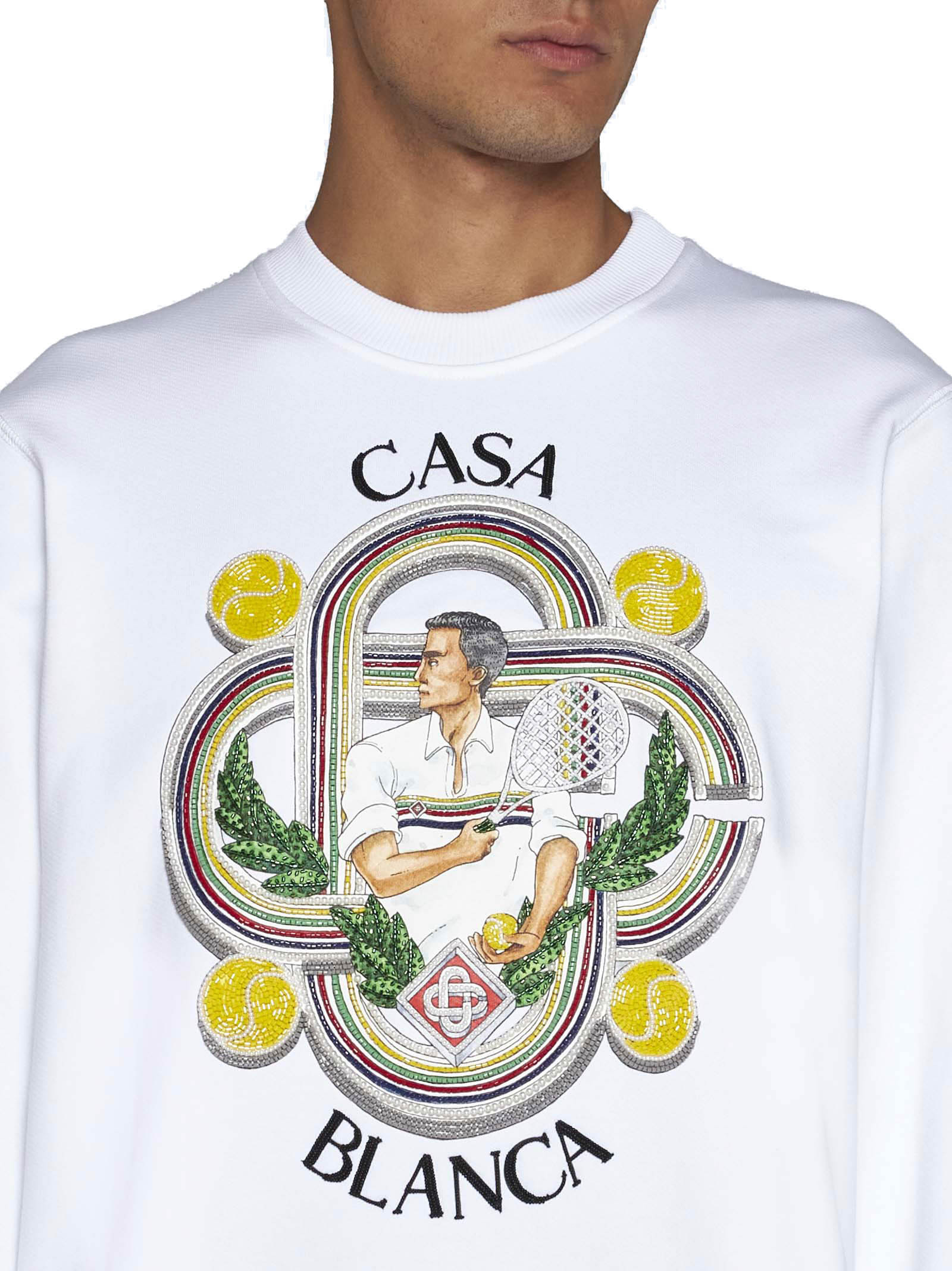 Casablanca Le Joueur Beaded Cotton Sweatshirt In White