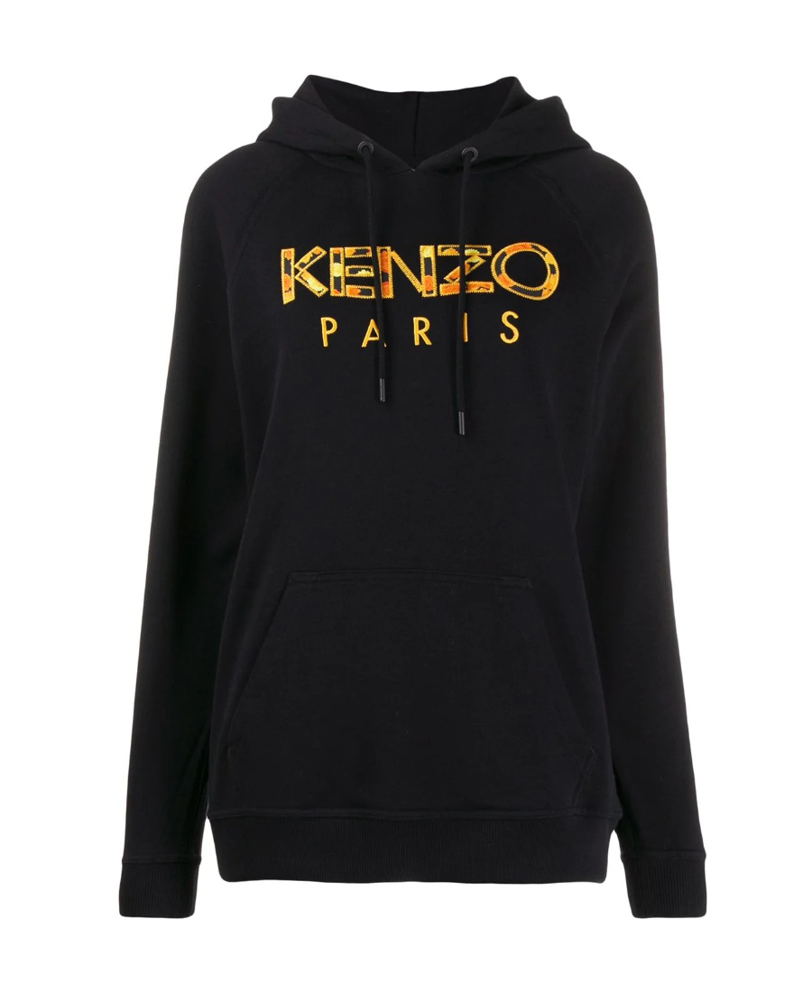 Kenzo Logo Embroidered Hooded Sweater In Black