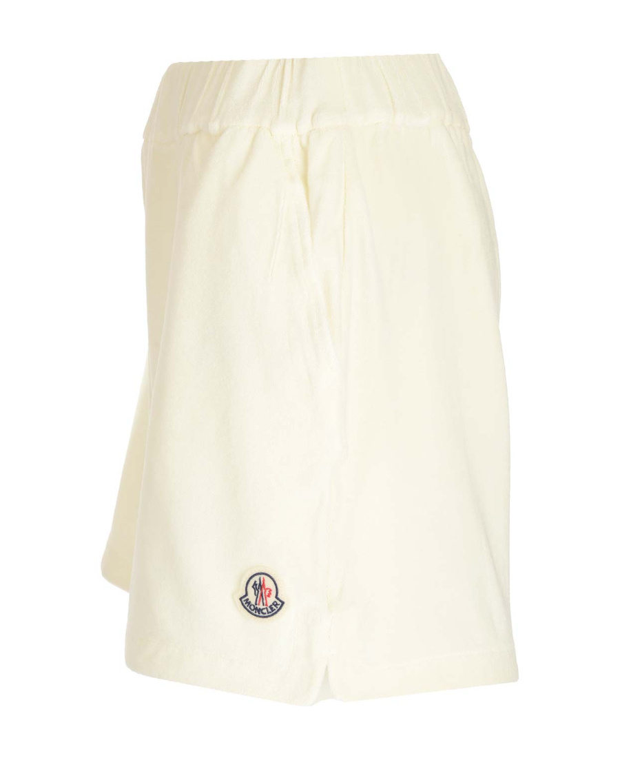 Moncler Logo-patch Velour Shorts In Nude