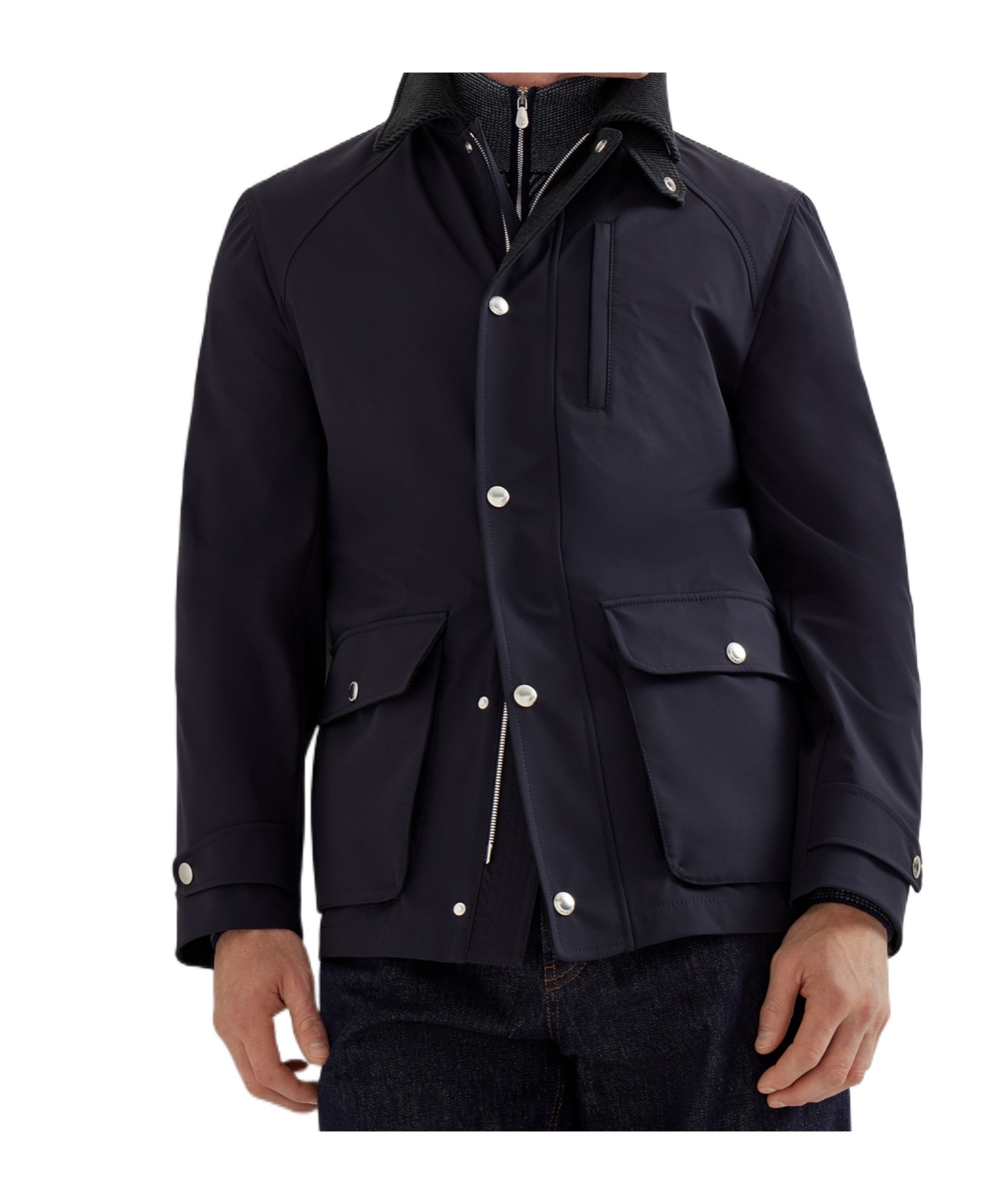 Brunello Cucinelli Stretch Coated Nylon Field Jacket In Blue