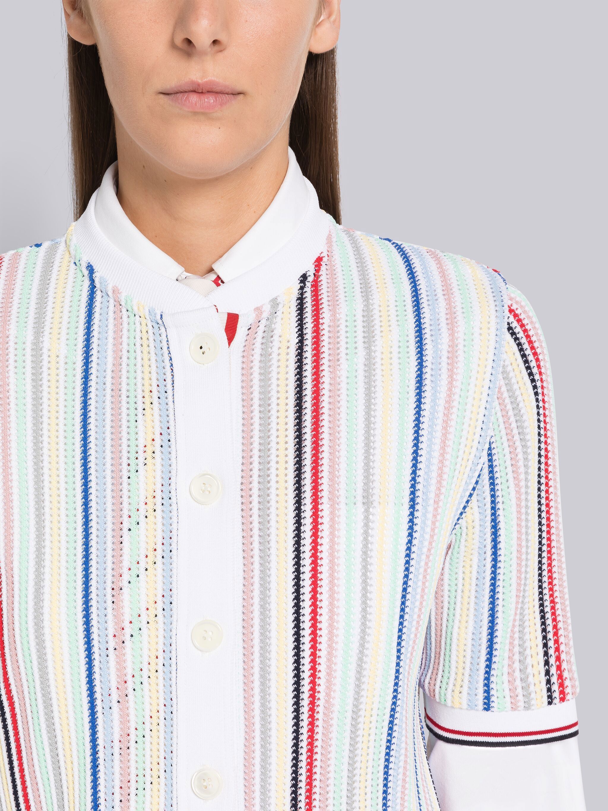 Thom Browne Striped Short-sleeve Knitted Cardigan In White