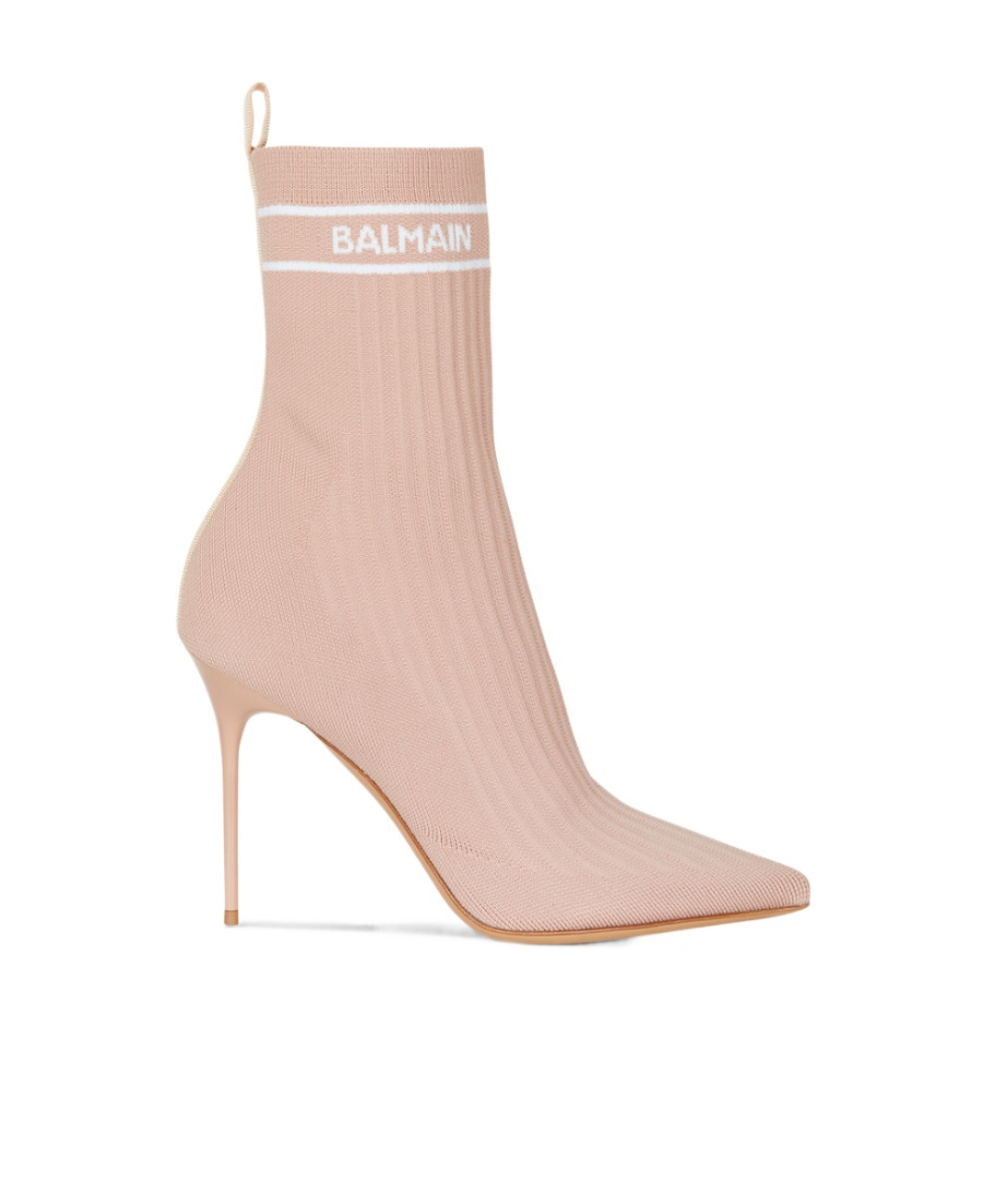 Shop Balmain Stretch Knit Skye Ankle Boots In Nude