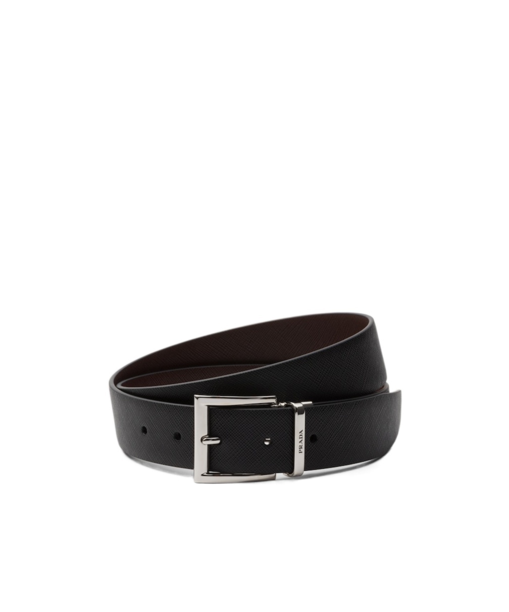 Prada Saffiano Leather Reversible Belt In Black