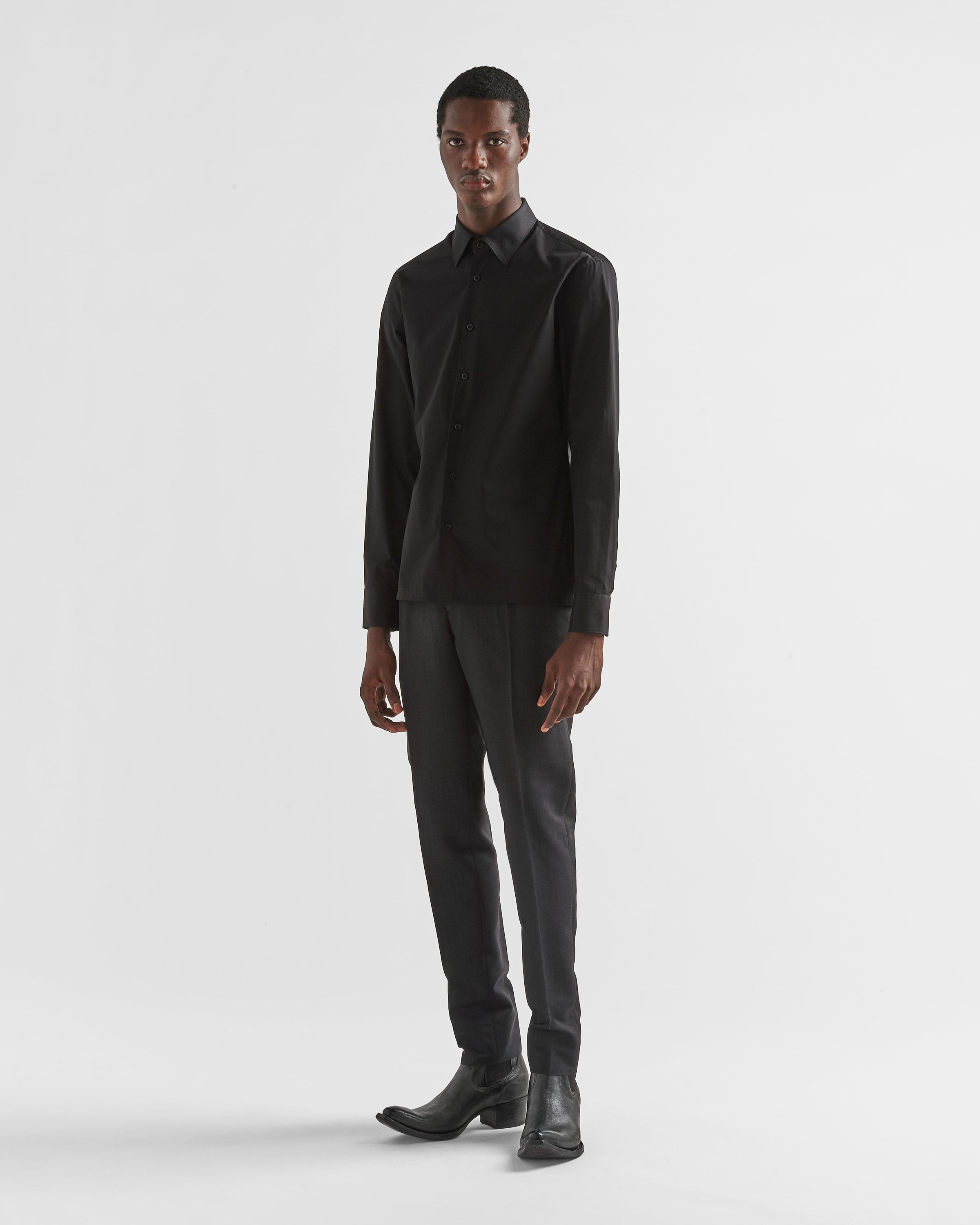 Prada Classic Cotton Poplin Slim-fit Shirt In Black