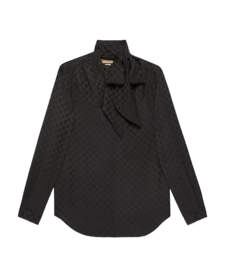 Gucci Gg-jacquard Crepe Satin Shirt In Black