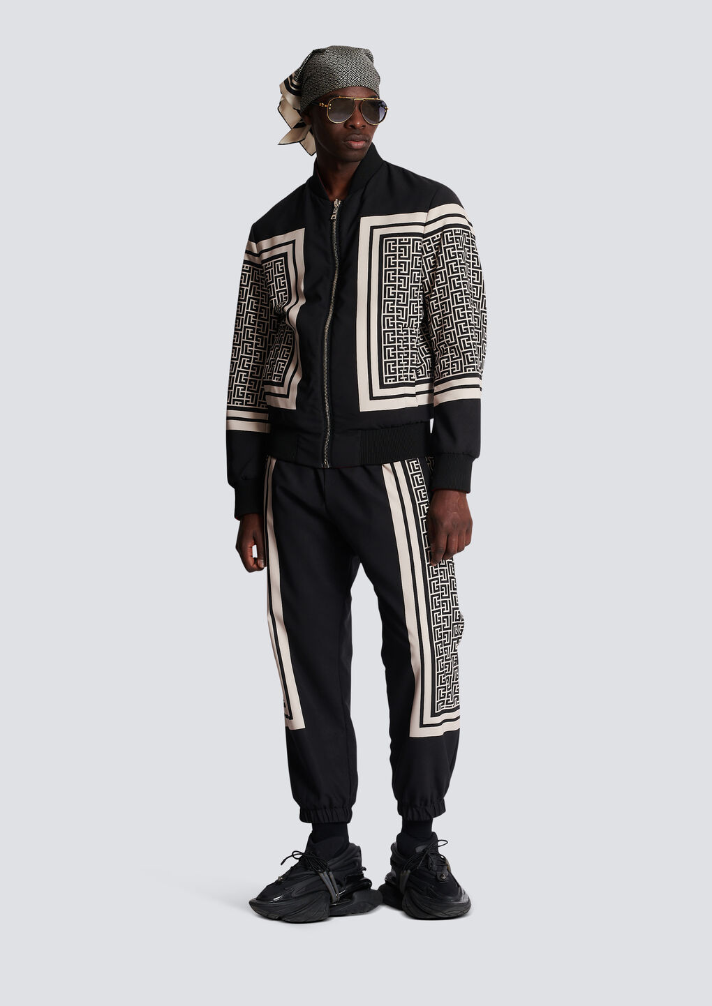 Balmain Monogram-print Reversible Bomber Jacket In Black