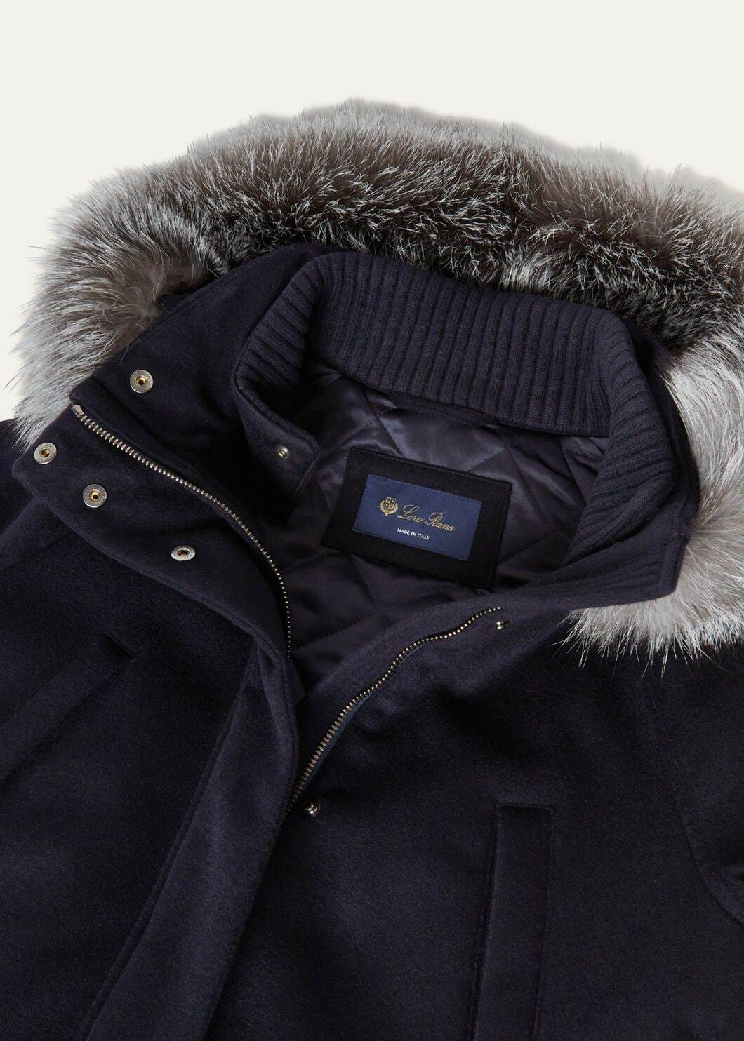 Loro Piana Hooded Cotton Suit With Fur Collar In Black