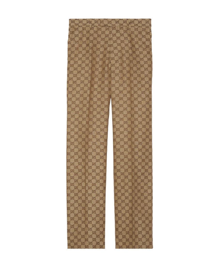 Gucci Gg Cotton Blend Canvas Jogging Pants In Brown
