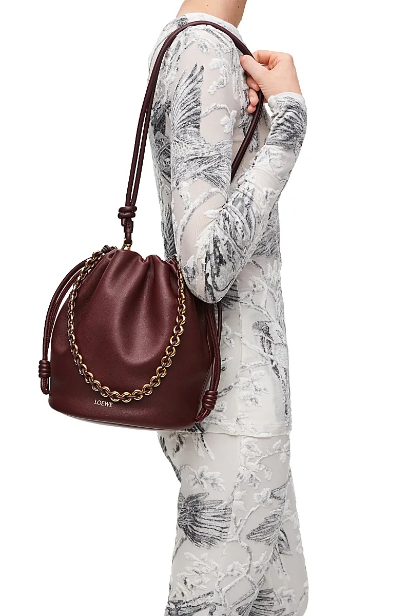 Shop Loewe Flamenco Purse Bucket Bag In Mellow Nappa Lambskin In Red