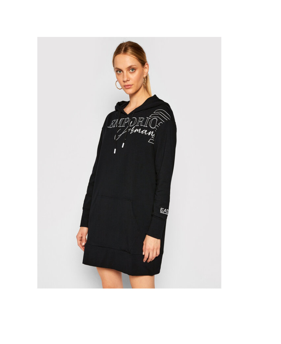 EMPORIO ARMANI LOGO-PRINT HOODED LONGLINE SWEATSHIRT