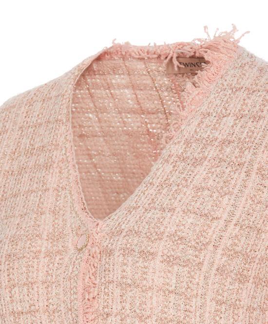 Twinset Jacquard Lurex Knit Jacket In Nude
