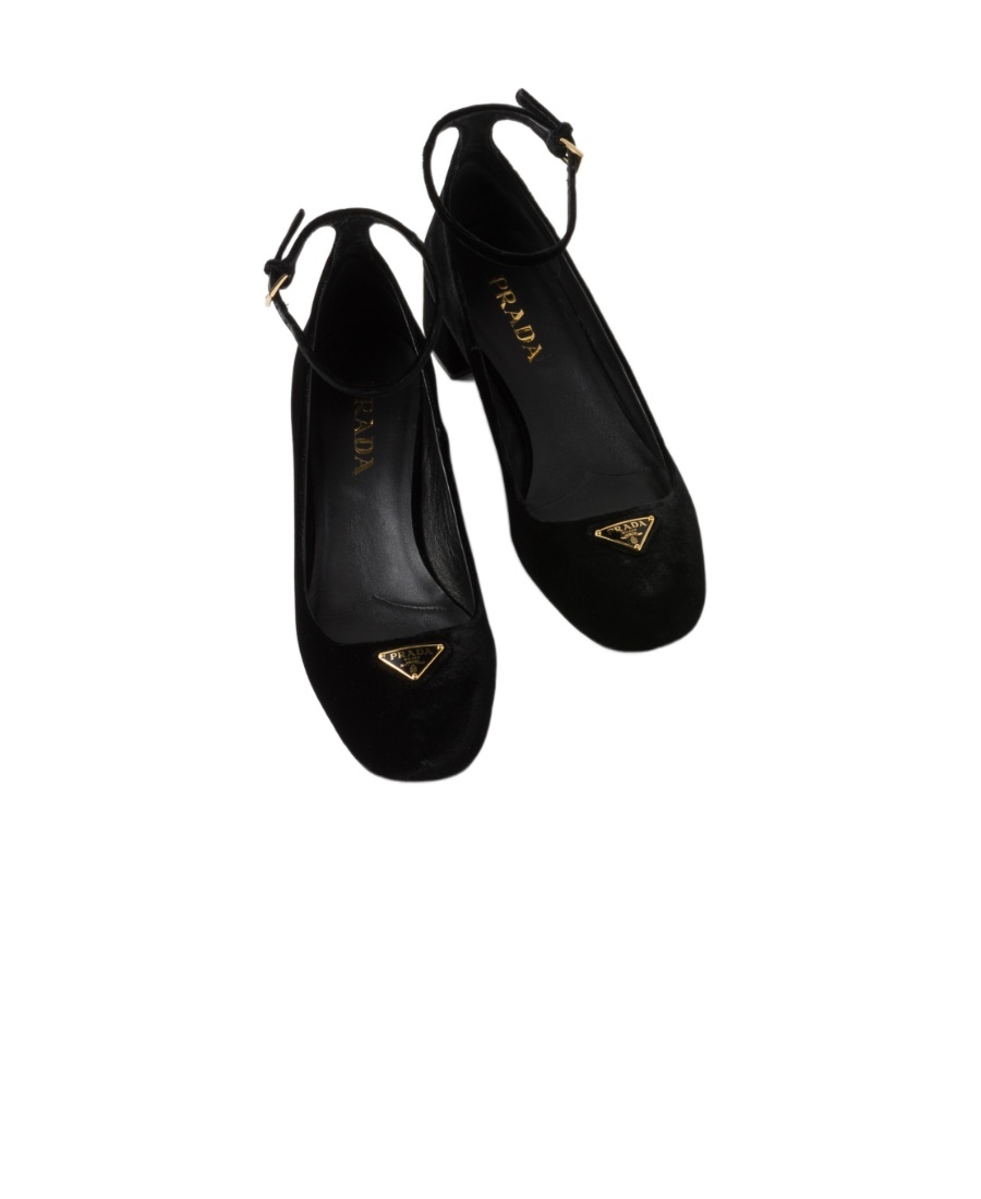 Prada 35mm Triangle-logo Velvet Pumps In Black