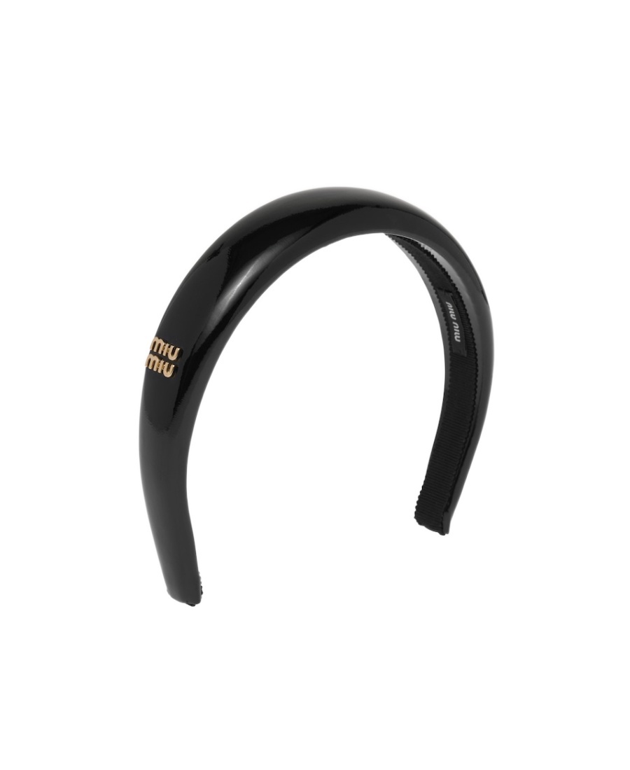 Miu Miu Logo-plaque Leather Headband In Black