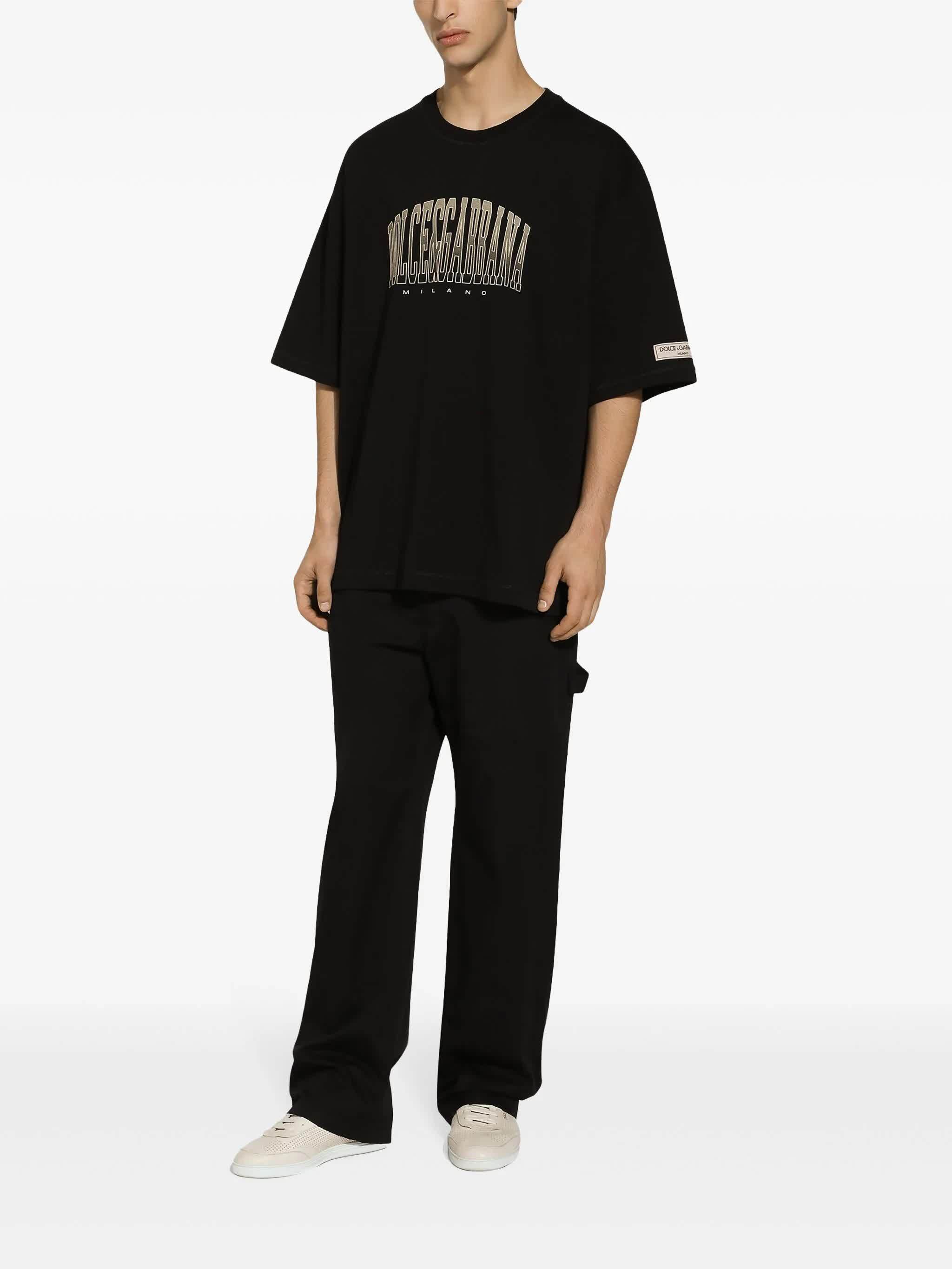 Dolce & Gabbana Black T-shirt With Logo Lettering Print In Black