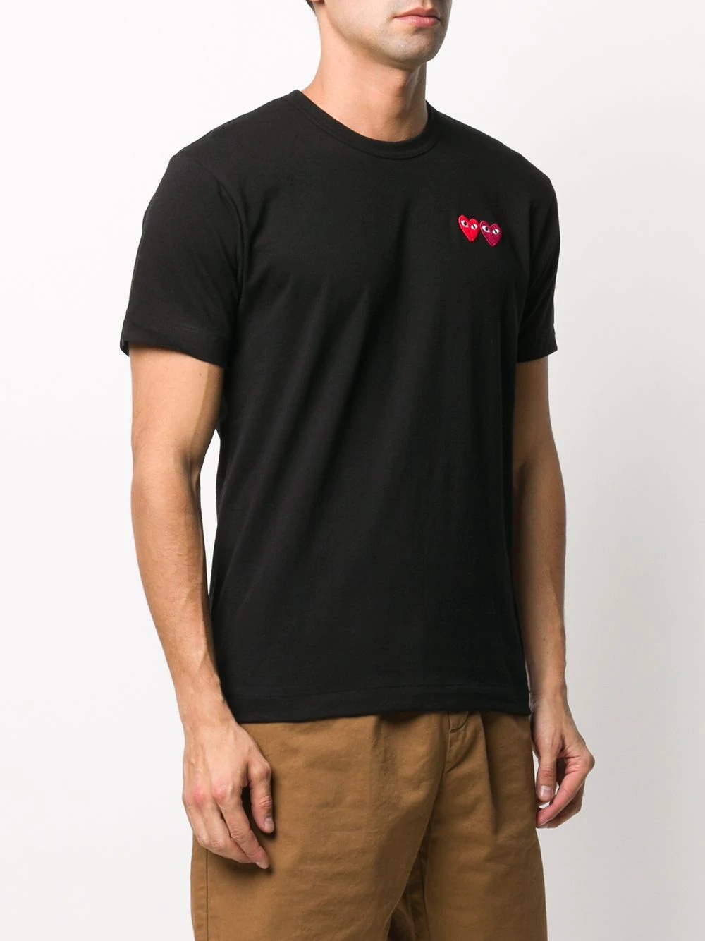 Comme Des Garçons Play Double Heart Patch Short Sleeve T-shirt In Black