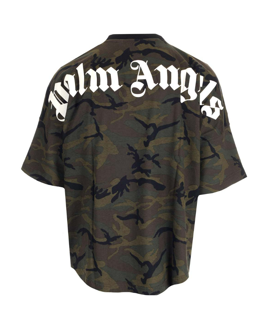 Palm Angels Camouflage Printed Crewneck T-shirt In Black