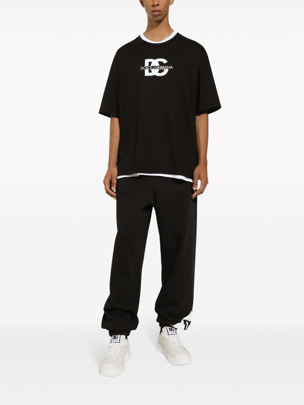 Dolce & Gabbana Black T-shirt With Crew Neck And Printed Logo On The Front In Black