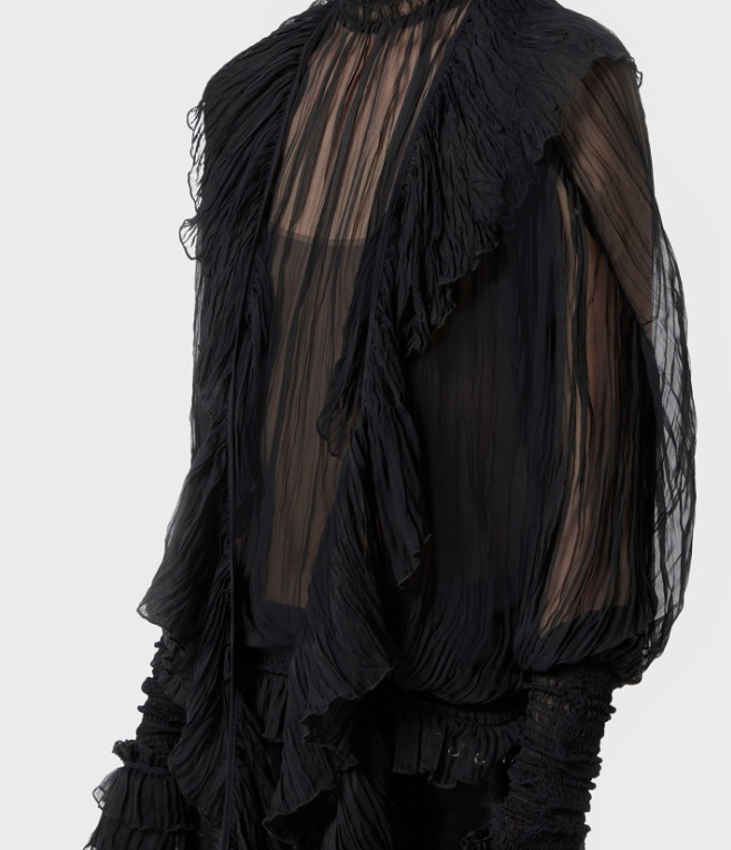 Blumarine High-neck Pleated Fringed-detail Blouse In Black