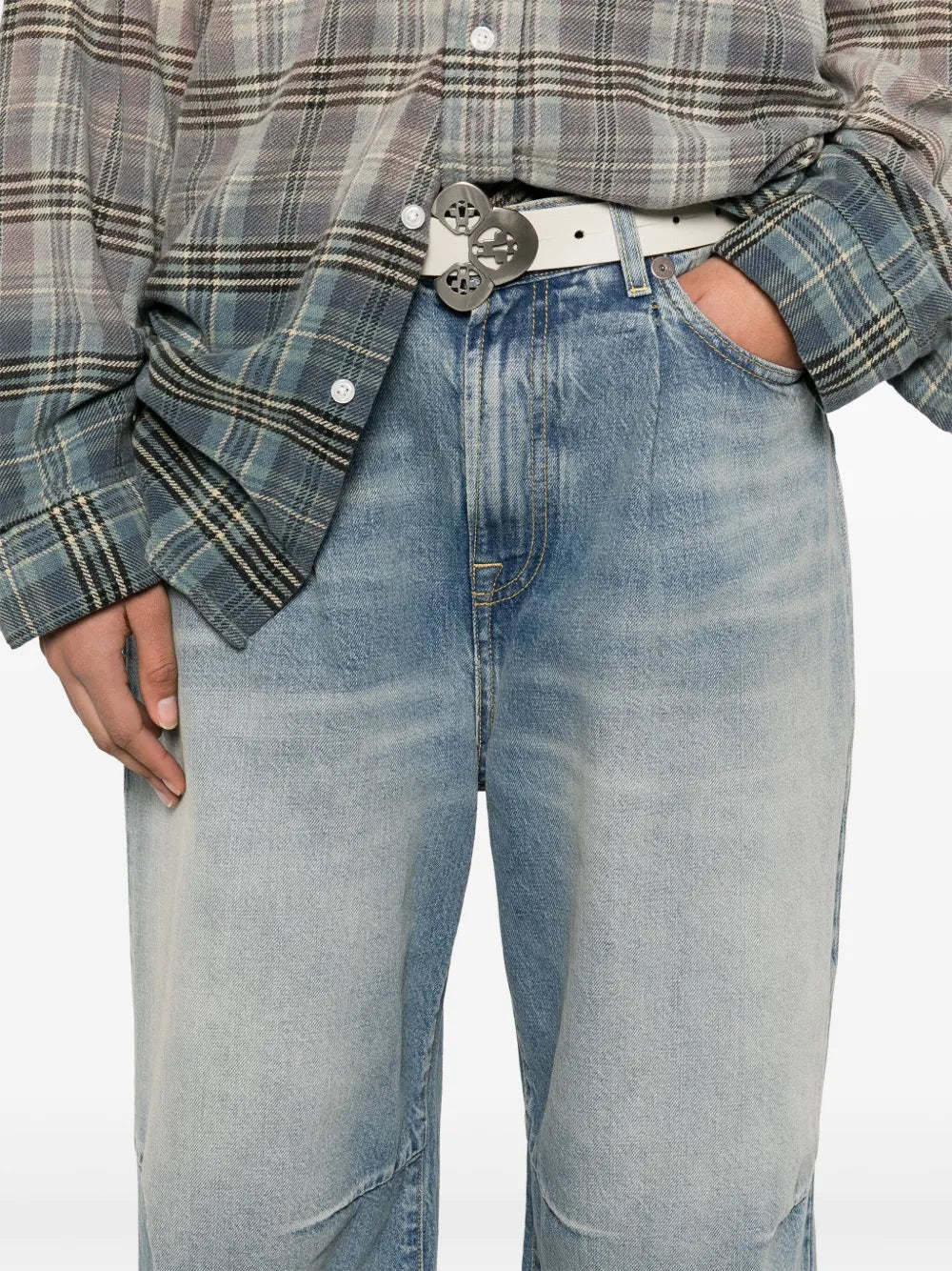 R13 Wide-leg Cropped Jeans With Concealed Fastening In Blue