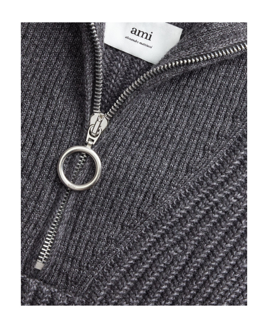 Ami Alexandre Mattiussi Ami Half-zipped Knitted Sweater In Black