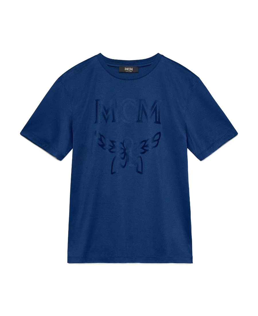Mcm Round-necked Logo T-shirt In Blue