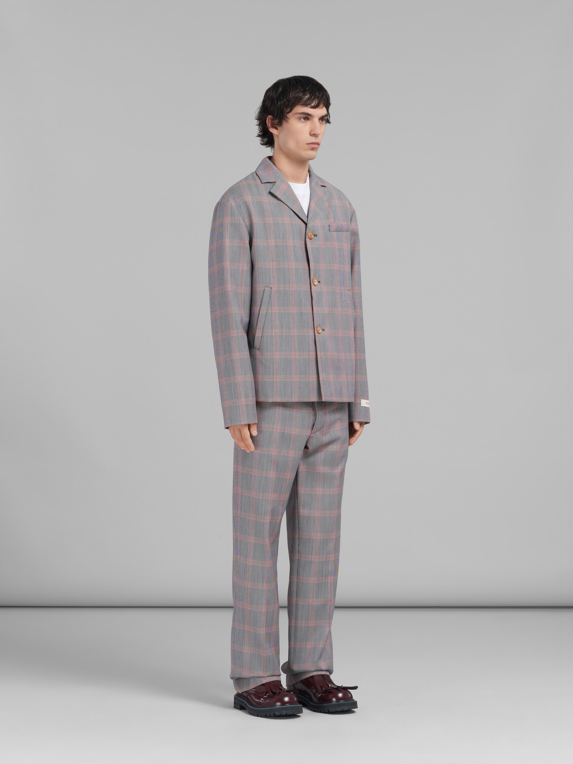 Marni Checked Virgin Wool-blend Trousers In Gray