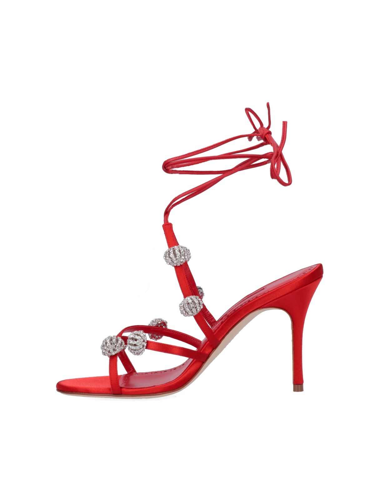 Manolo Blahnik Heel Sandals With Embellished Strappy Design In Red
