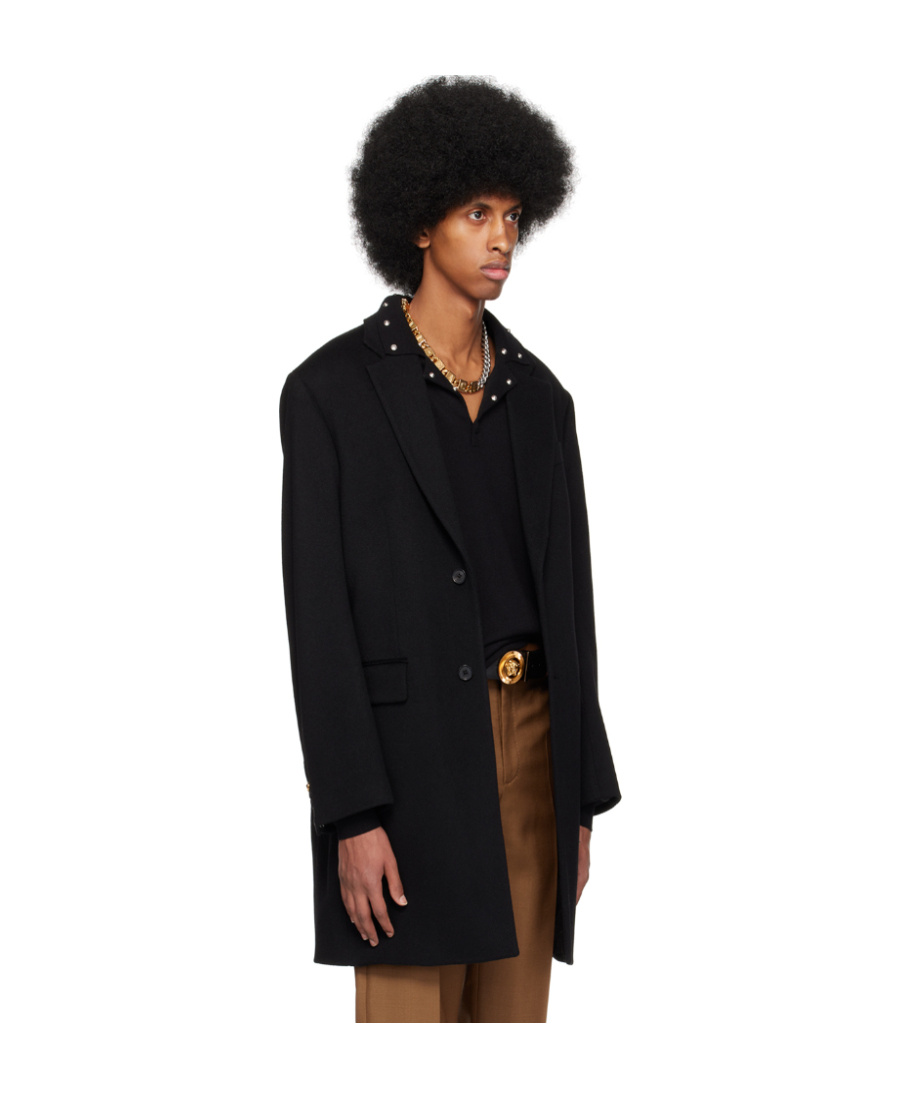 Versace Single-breasted Button Coat In Black
