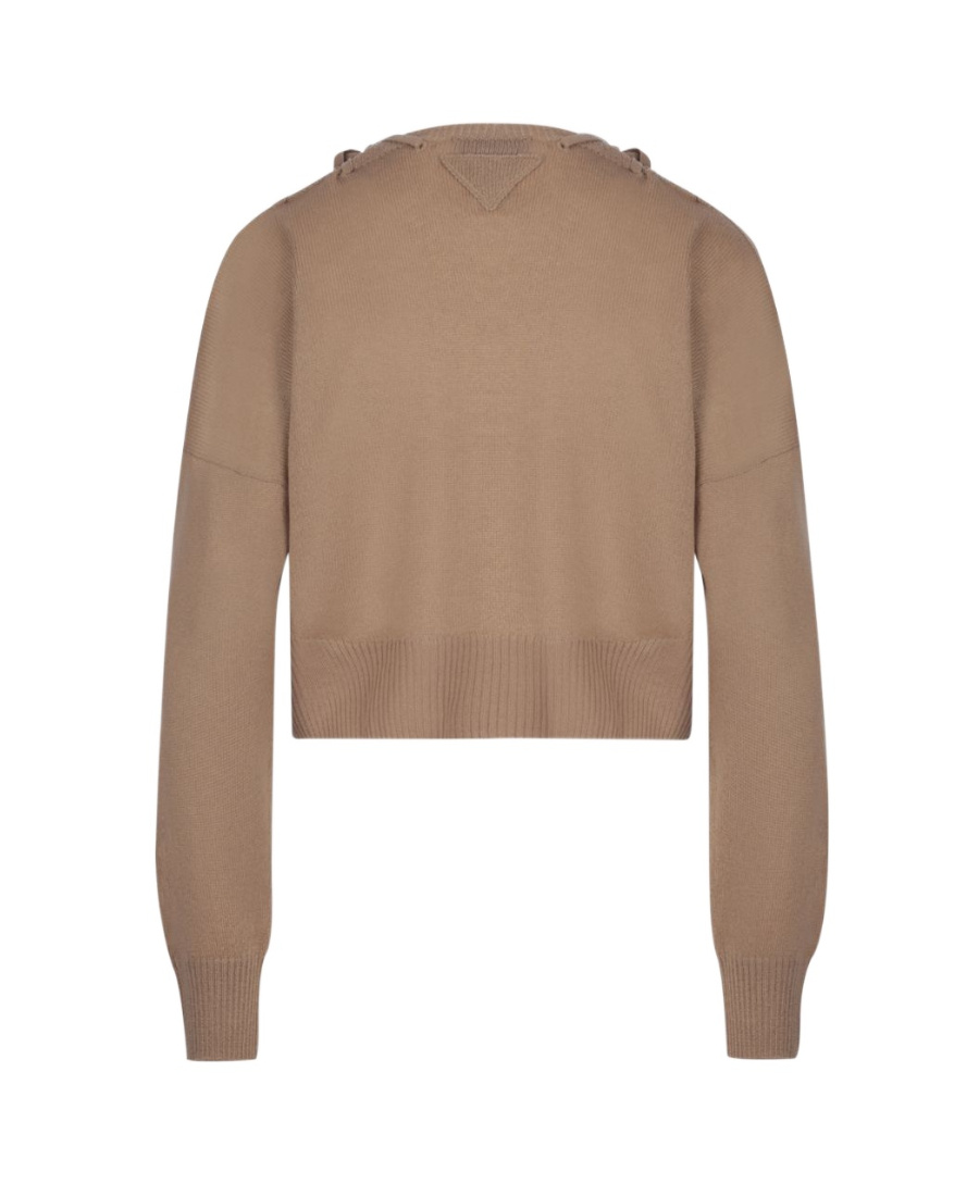 Prada Tie-fastening Knitted Cashmere Jumper In Nude