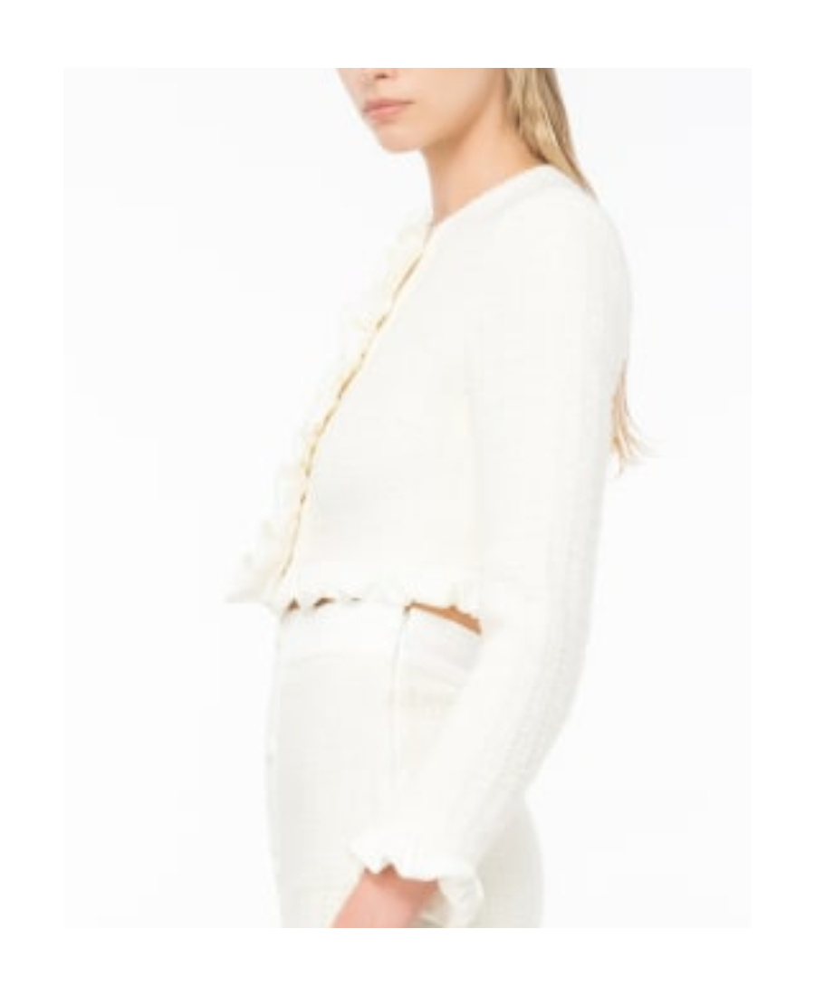 Pinko Ruffle-detail Cropped Tweed Jacket In White