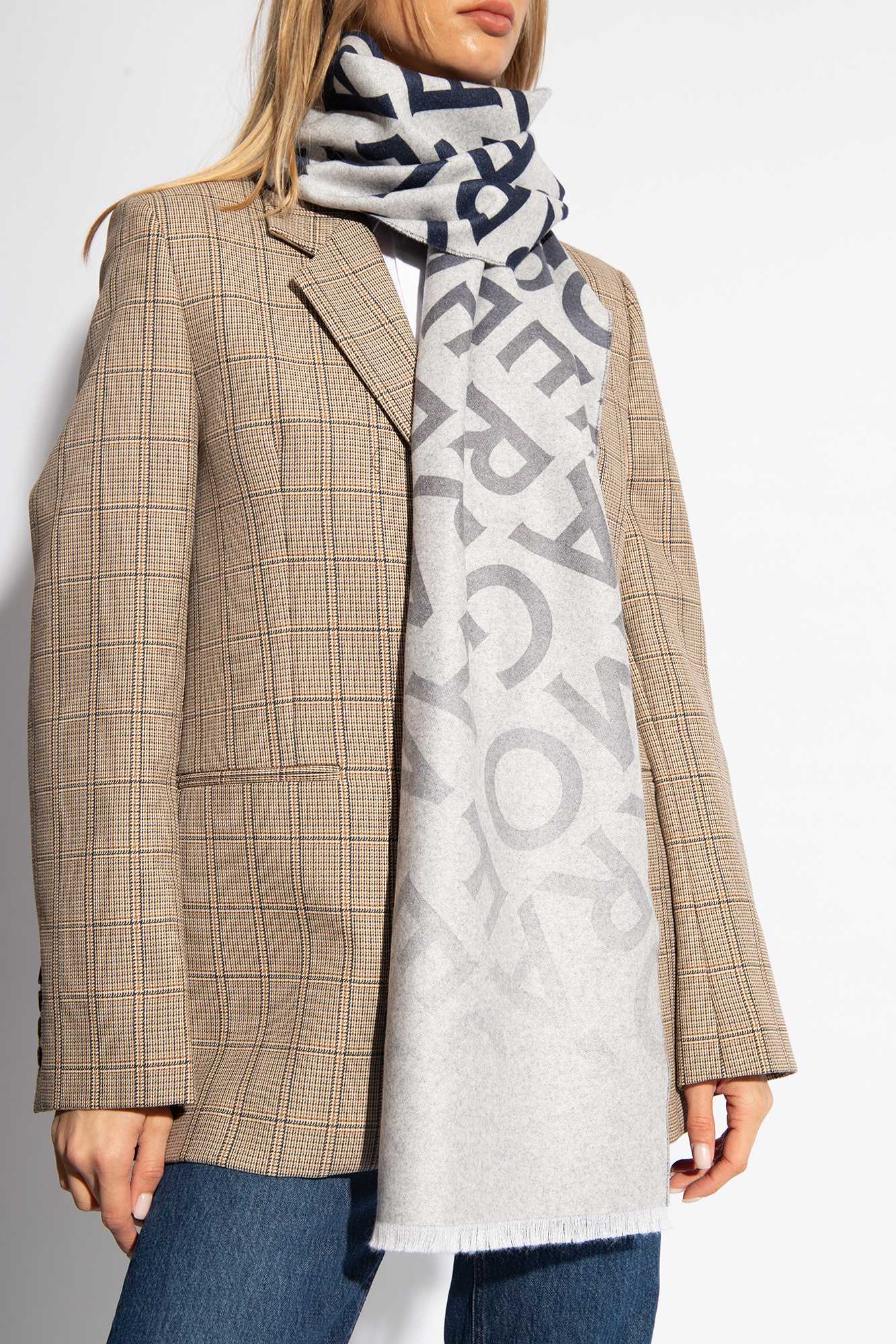 Ferragamo All-over Logo Print Wool Scarf In White