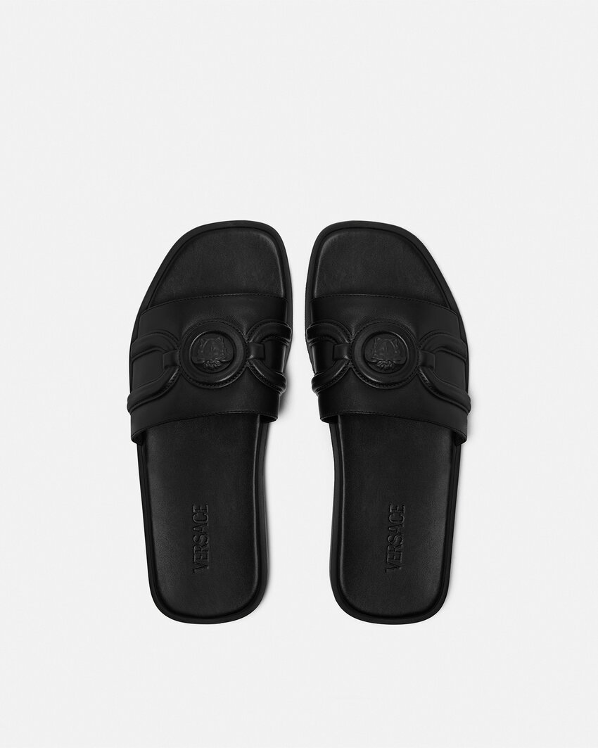 Versace Round Toe Slippers In Black