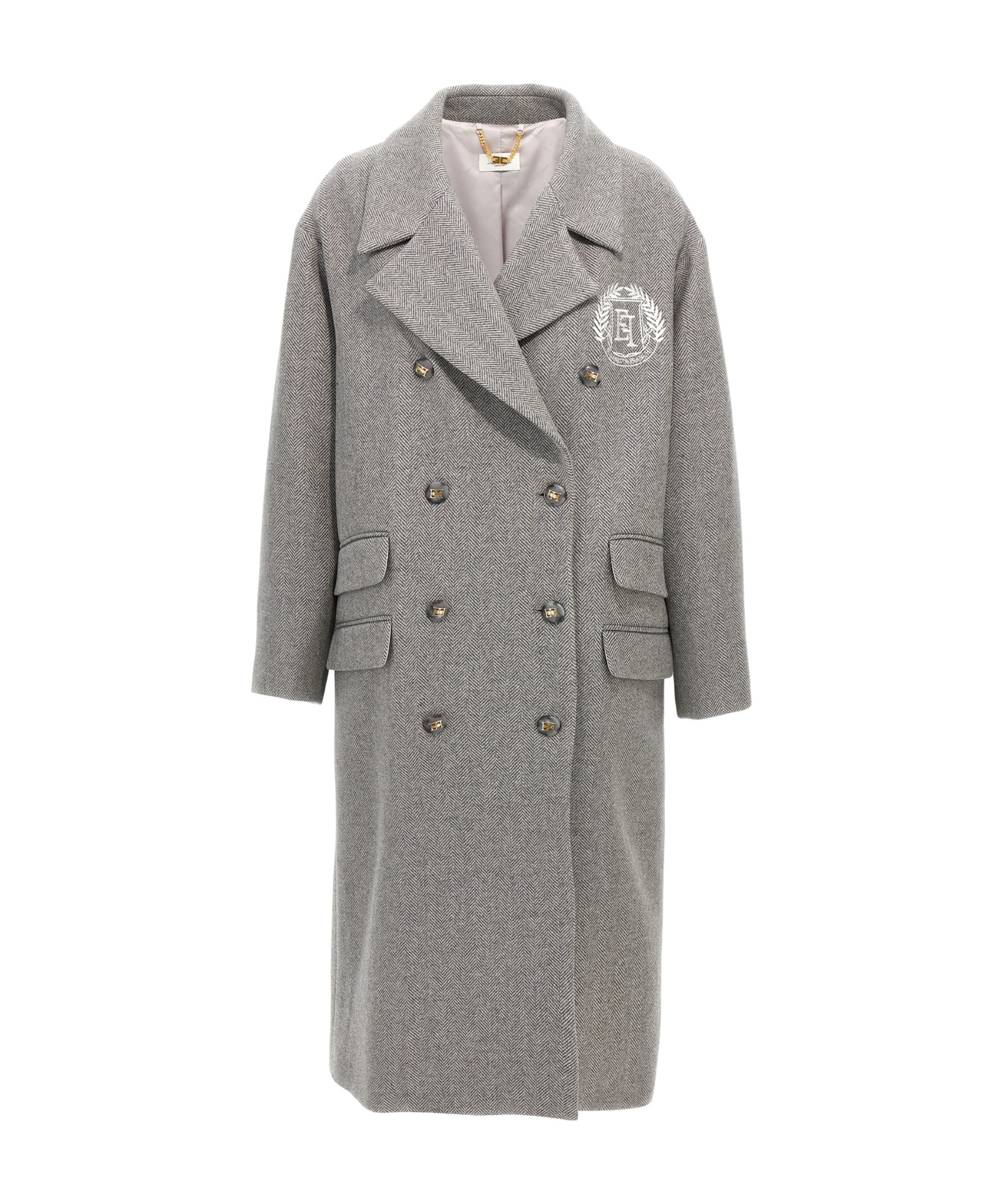 Elisabetta Franchi Long-sleeved Coat In Gray